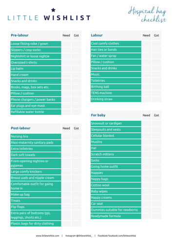 Hospital bag checklist download